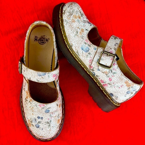 🌸 Dr. Martens 12295 Vintage Floral Crackle Single Strap Mary Jane Loafers - Picture 11 of 17